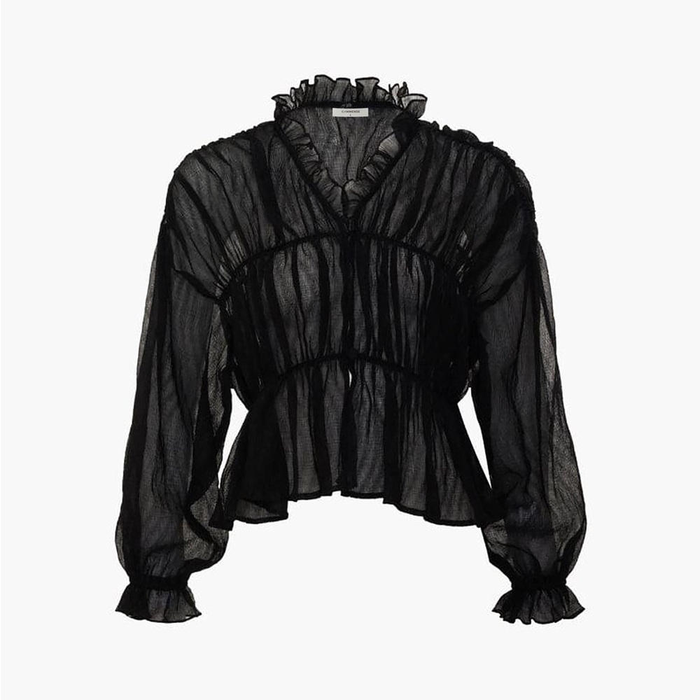 Sheer Chiffon Ruffle Detail Peplum-style Top